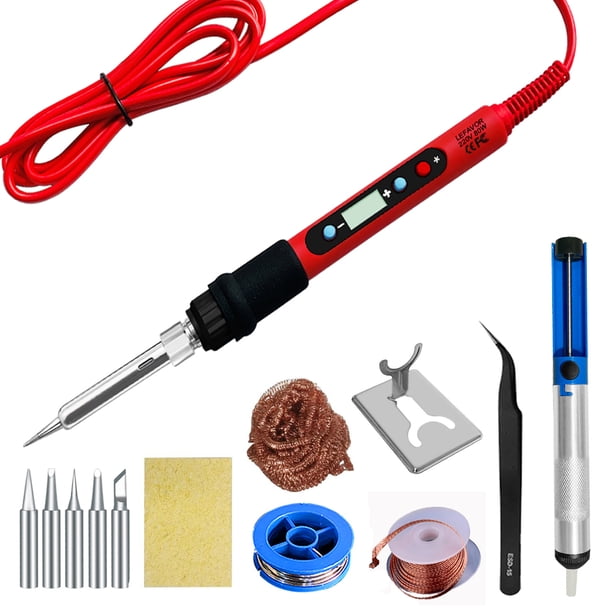 Kit de pistola para soldar de 80W, herramientas de soldadura LCD de temperatura ajustable, calentador de cerámica, puntas de soldadura, pinzas, alambre de soldadura