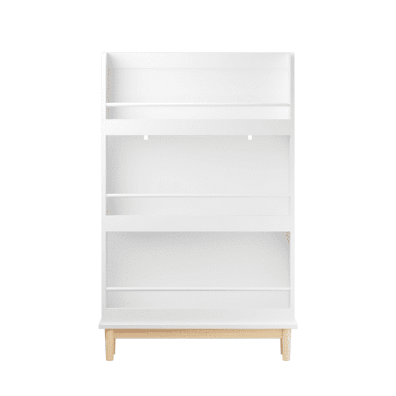 Wall-Mounted Kids Bookshelf - White 4-Shelf Book Display with Wood Base (28.74" x 5.91")