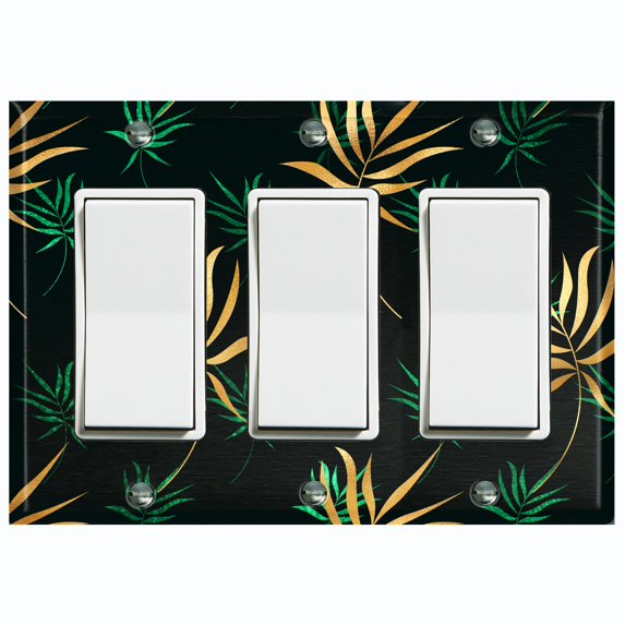 Metal Light Switch Plate Cover Tropical Jungle Palm Leaves Yellow Green JGL012