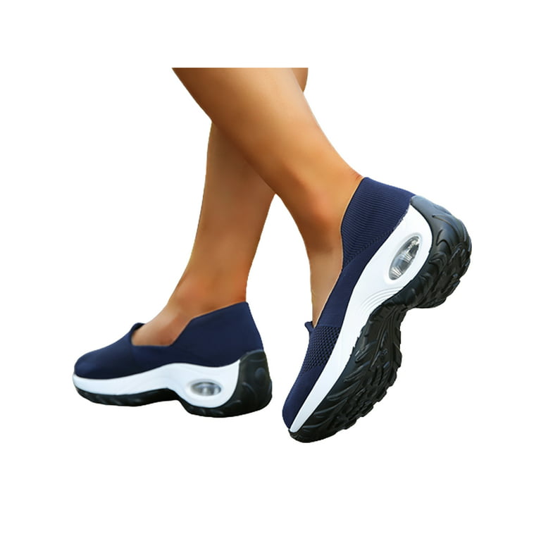 Tenmix Women's Sneakers Slip On Flats Platform Casual Shoes Air Cushion  Dance Sneaker Women Lightweight Nonslip Athletic Shoe Dark Blue 7.5