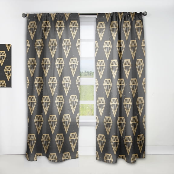 Designart 'Traditional Golden Diamonds' Mid-Century Modern Curtain Panel
