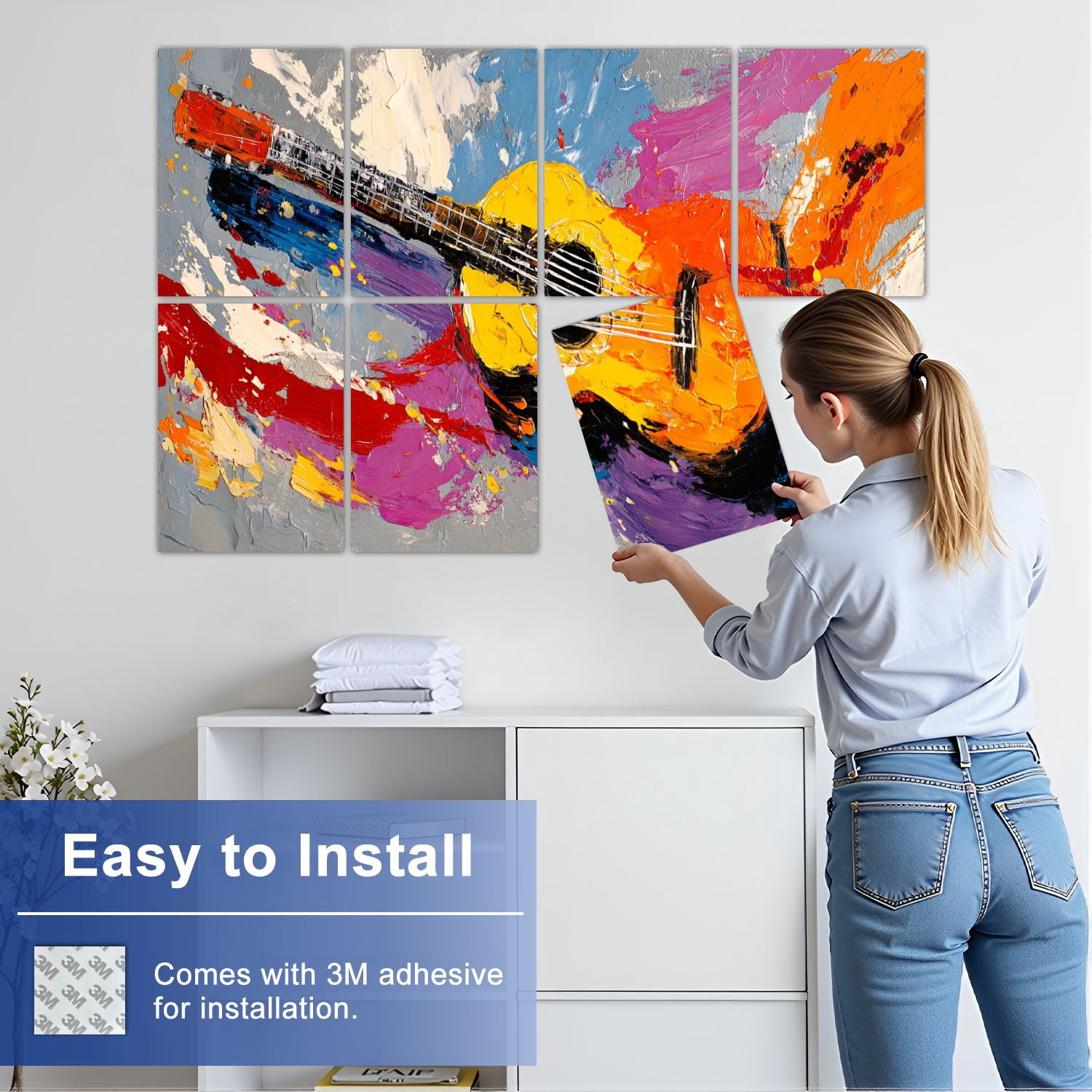 8 Pack Art Acoustic Panels Sound Absorbing Abstract Artwork Country Rustic Decor Acoustic Guitar Violin Paint Decorative Soundproof Wall Panels Self Adhesive for Nursery Game Room Bedroom 48"x32"