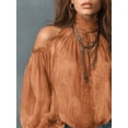 thumbnail image 2 of Women's Autumn Clothing, 1pc Cold Shoulder Printed Vintage Floral Chiffon Blouse, Semi-Sheer Long Sleeve Top Suitable For Summer And Autumn Wear,, 2 of 4