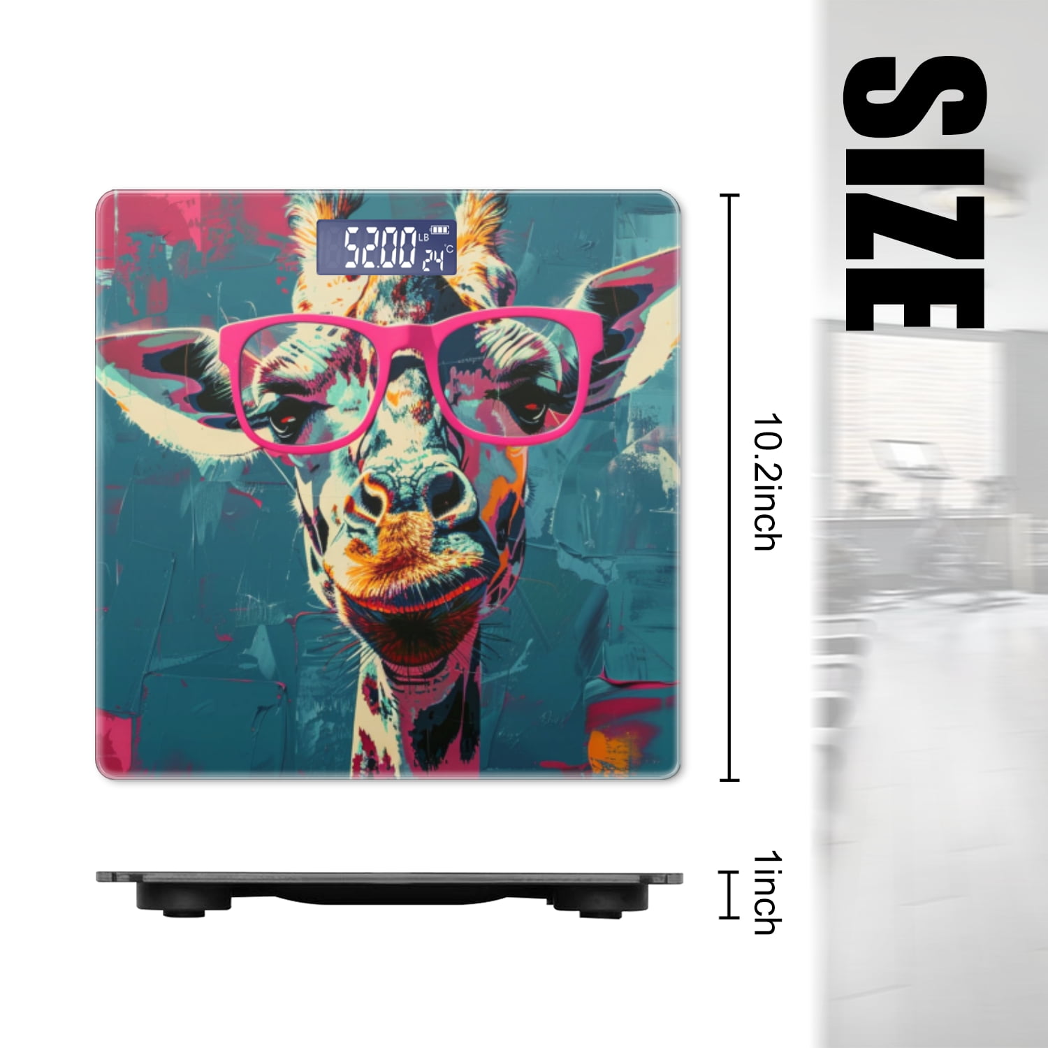 Digital Bathroom Scale with Large LCD Display,High Capacity Scale 400 lbs High Precision body fat scale-Giraffe With Pink Glasses In Colorful Painting Style