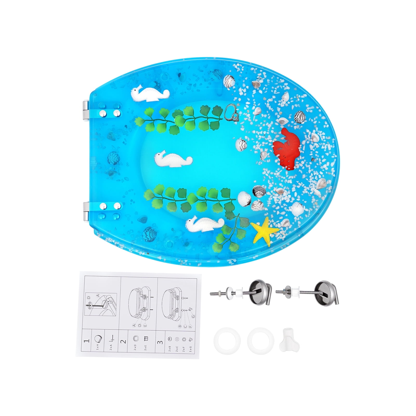 Resin U/V type Toilet Seat Aquarium Seat Blue Sea Fish Shells Shape Toilet Seat