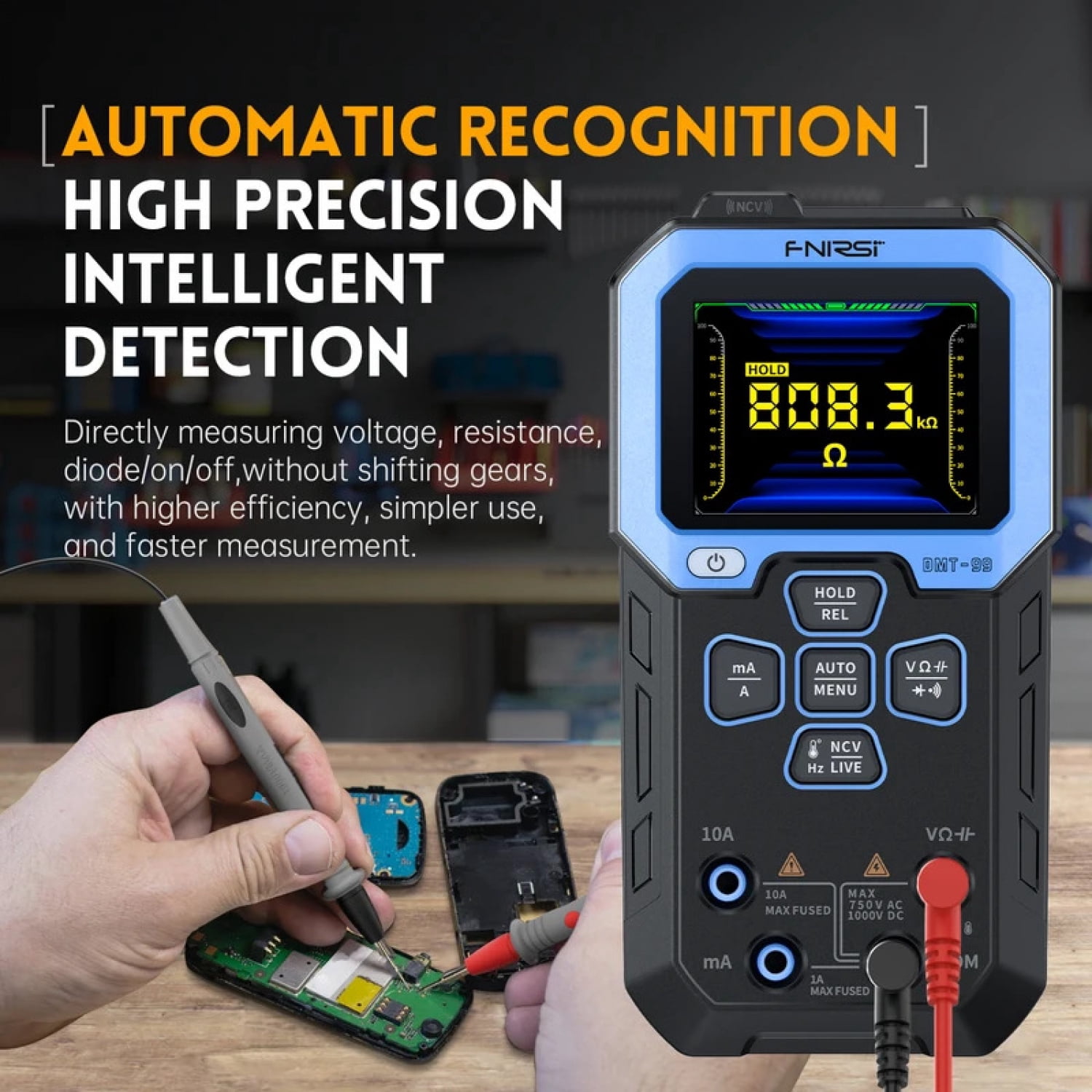 FNIRSI Smart Digital Multimeter, DMT-99 10000 Counts True RMS Auto-Ranging Multimeter with Temperature, NCV, Zero-Line Detection for Electrical Testing
