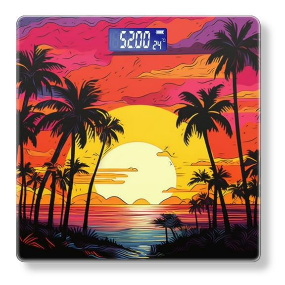 Digital Bathroom Scale with Large LCD Display,High Capacity Scale 400 lbs High Precision body fat scale-Sunset On The Beach With Palm Trees