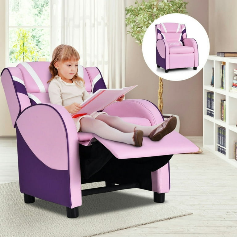 Kadyn Kids Recliner Chair Kids Relax Chair Lazy Boy Chair Kids Leather Recliner Chair with Side Pockets Pink