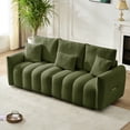 thumbnail image 2 of FFZ 78 inch Premium Teddy Fabric Sofa with 3 Back Pillows and Cushions, Solid Wood Frame, Army Green, 2 of 14