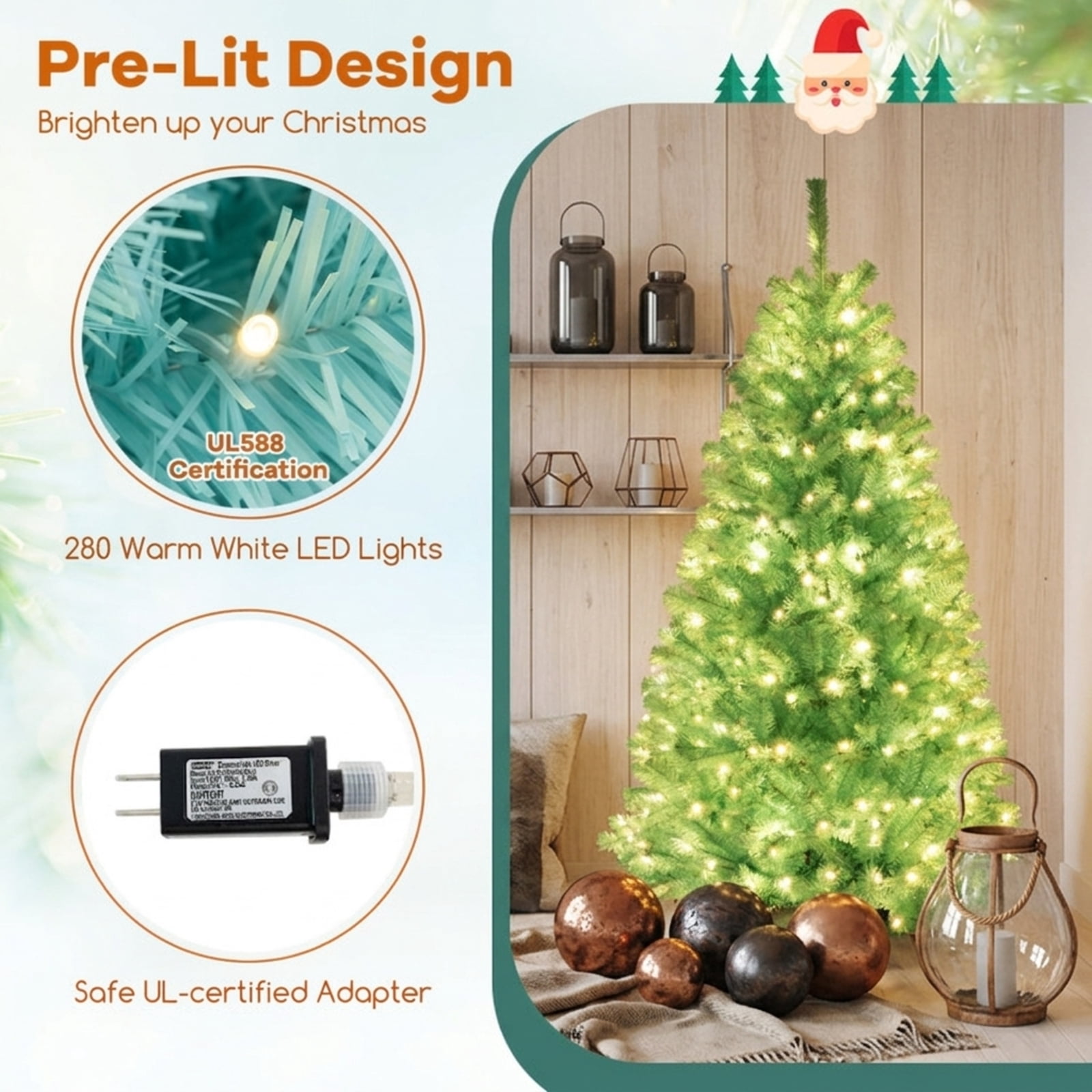 RUIE 6 ft Blue Artificial Christmas Tree, Pre-Lit Xmas Tree with 280 LED Lights, 758 Branch Tips and Foldable Stand for Office