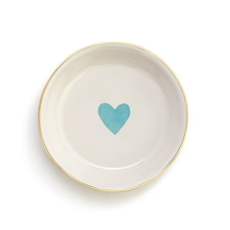 

March Aquamarine Colored Heart 4 x 4 Inch Stoneware Treasure Keeper Trinket Tray