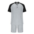 thumbnail image 4 of Pantalones de los Hombres Cintura Elástica, Color Casual Bloqueado, Manga Corta Cuello Redondo Bolsillo Shorts Conjunto, 4 of 9