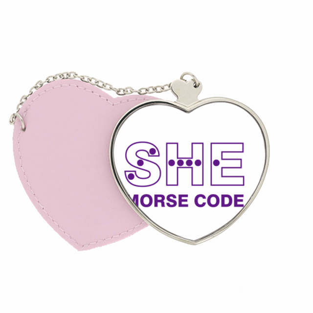 Morse Code She Dot-line Expression Mirror Travel Purse Makeup Heart Pink