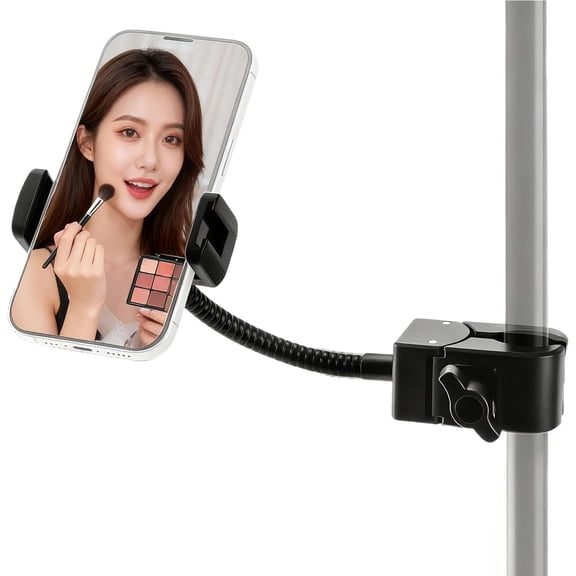 Mic Stand Phone Holder, Flexible Phone Mount with 6" Removable Gooseneck for Microphone Music Stand, 360°Adjustable Phone Holder for iPhone 16 Pro Max, 15 Plus, All Smartphones