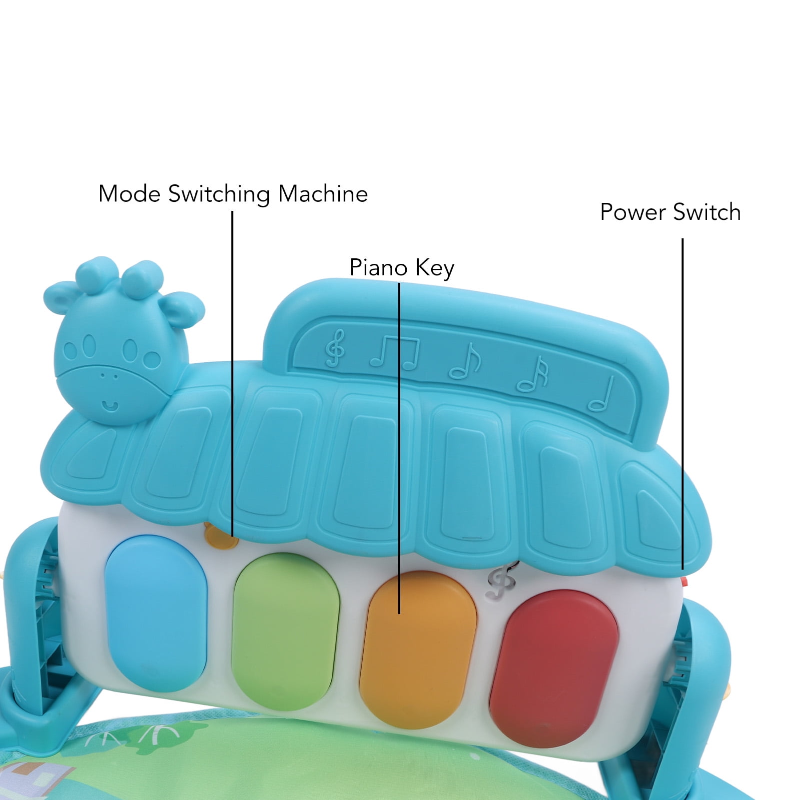 BIMZUC Baby Gym Play Mat Learning Sensory Sound Infant Kick Play Piano Mat Toy for Newborns Balloon Pattern Tummy Time Activity Center with Hanging Toys Portable Design 17.32 inches / 44 cm