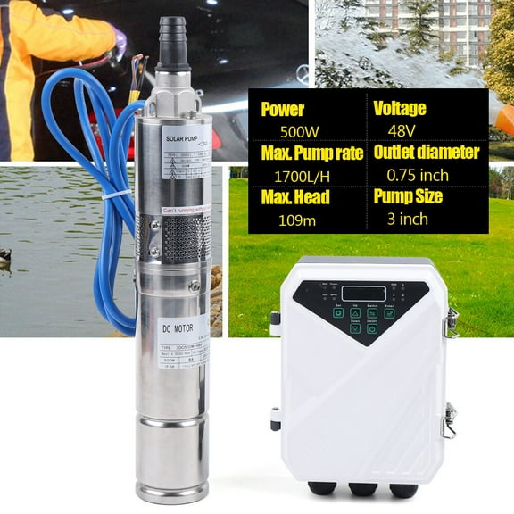 500W 48V 3inch  DC Deep Well Solar Water Pump Submersible   MPPT Controller 1,700L/H