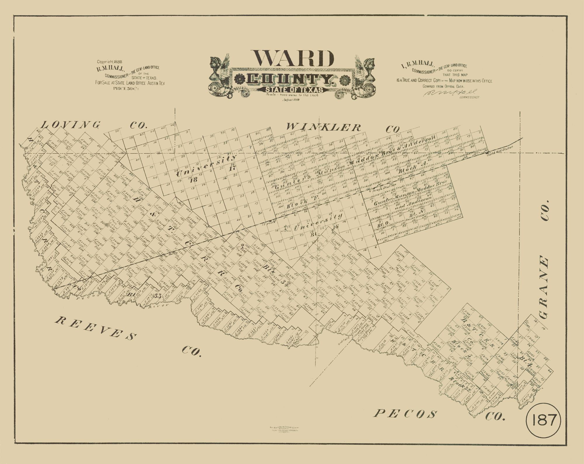 Ward County Texas Hall 1888 28.95 x 23