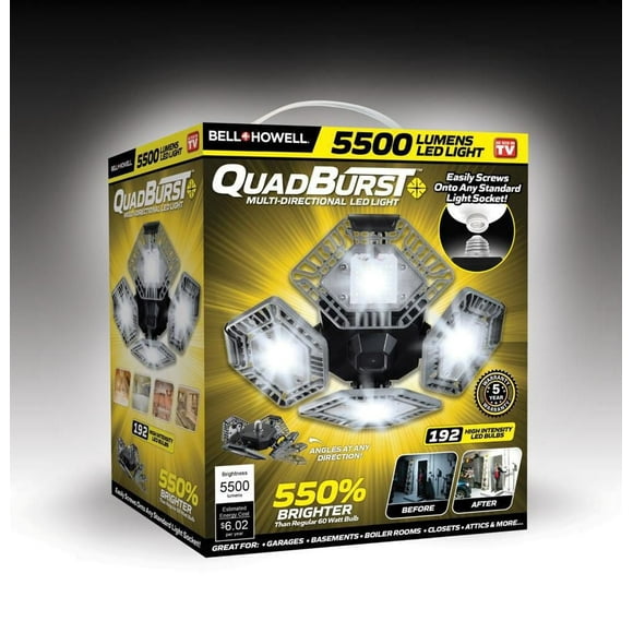 Bell + Howell QuadBurst 10.6 in. 192 High Intensity LED 5500 Lumens Flush Mount Ceiling Light with 4 Adjustable Heads