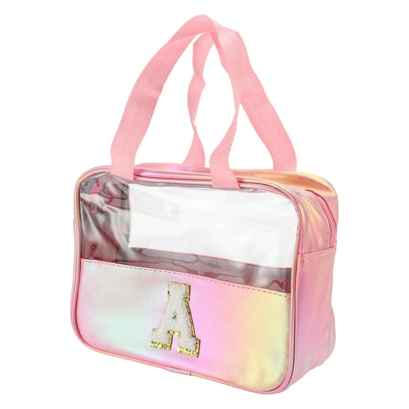 Unique Bargains 1 Pc Women Clear Letter A Makeup Bag for Vacation Outdoor Activities Pink PU