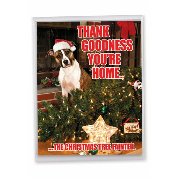 1 Jumbo Funny Holiday Christmas Greeting Card (8.5 x 11 Inch) - Christmas Tree Fainted Christmas J1144XSG