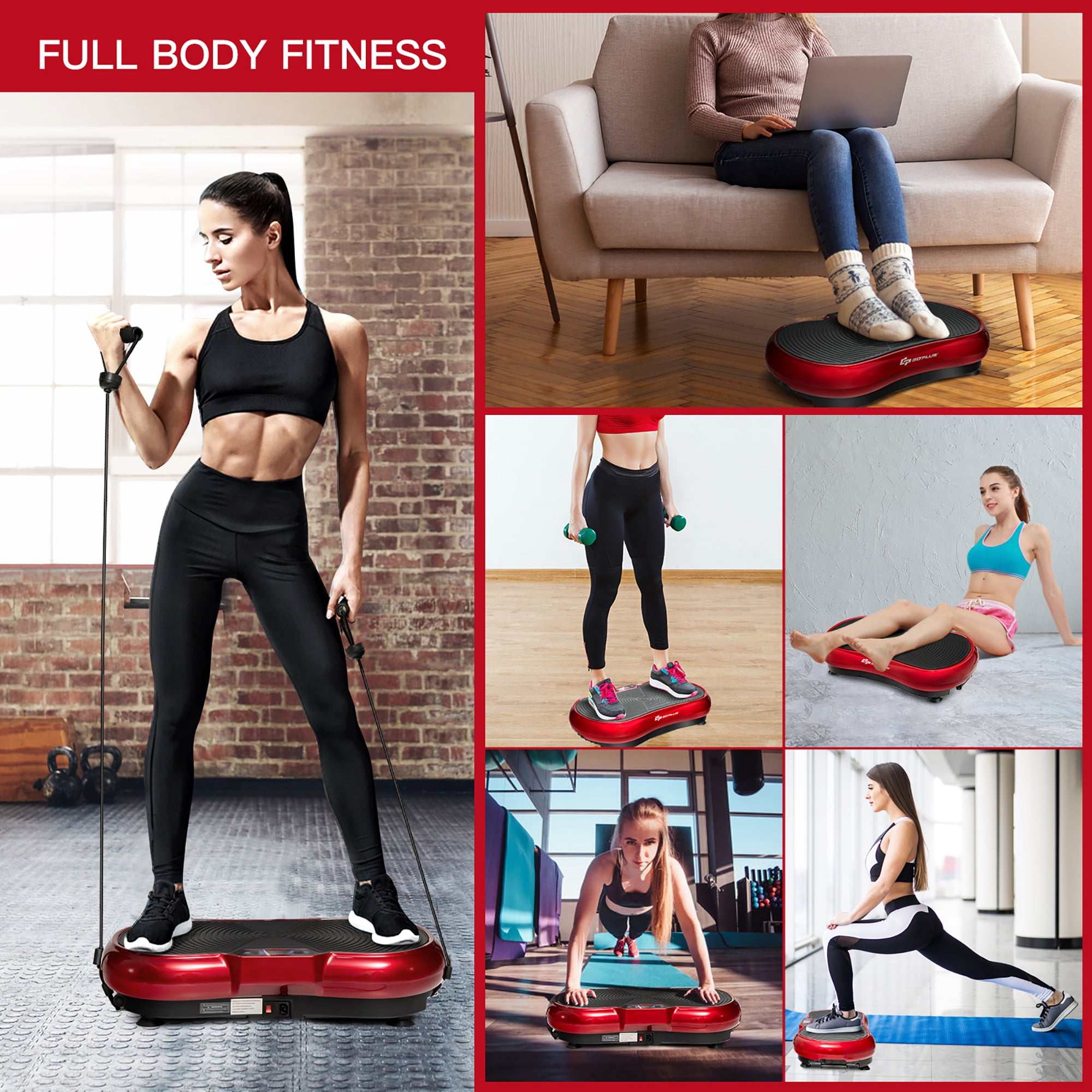 Goplus 3D Vibration Plate Fitness Machine W/Loop Bands Remote 