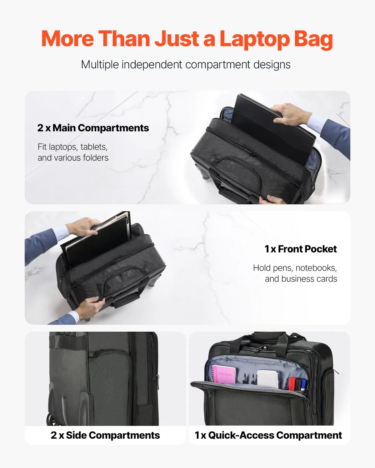17.3 Rolling Laptop Bag for Work & Travel – Wheeled Computer Briefcase with Expandable Storage, USB Port & TSA Lock, Durable Black Design for Professionals