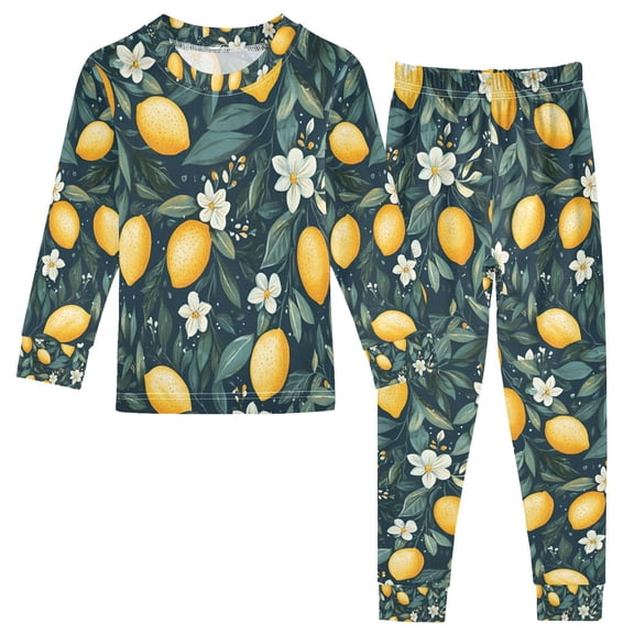 FORMRS Long Sleeve Top and Pants Pajama Set for Niños 2-Piece Sleepwear, Sizes 18M-8Y, Blue Floral Lemons