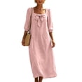 thumbnail image 2 of Odbmxy Cotton Linen Women's Midi Length Dresses Peasant Fall 3/4 Sleeve Tunic Puff Sleeve Square Neckline Womens Dresses, 2 of 9