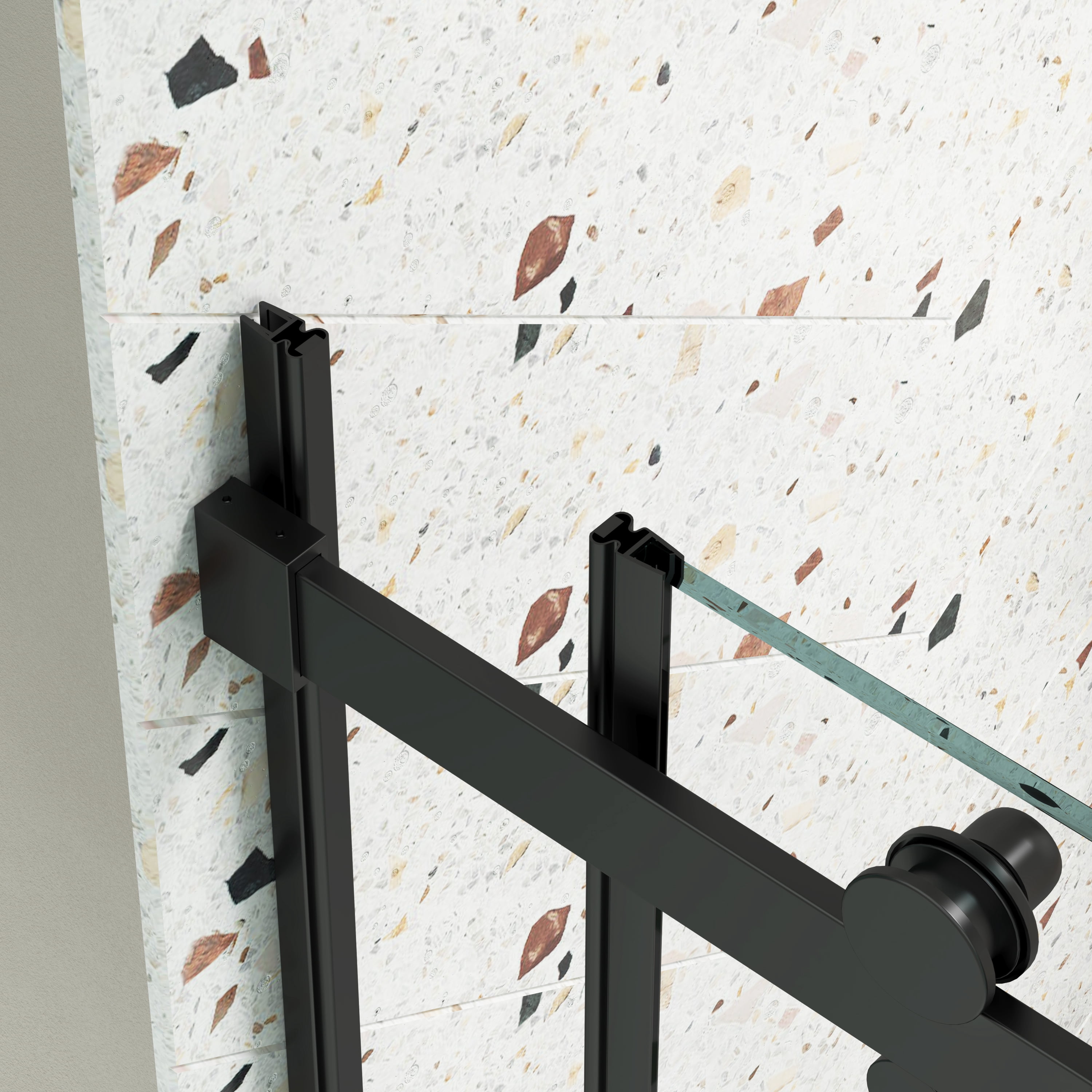 MAYEERTY 46-48"W x 74"H Double Sliding Shower Bypass Door, Tempered Glass & Stainless Steel Handle, Matte Black