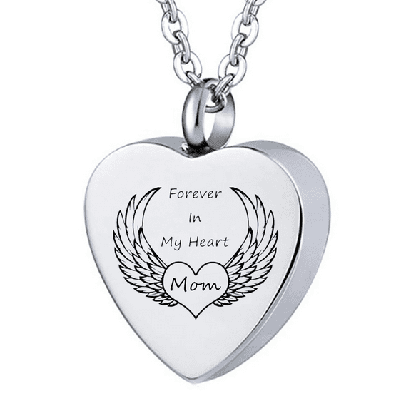 Cremation Jewelry Stainless Steel Angel Wing Memorial Urn Necklace Heart Pendant for Ashes, Sentimental Ash Necklace for Dad Mom Grandma Nana Papa Keepsake Necklace, Forever In My Heart