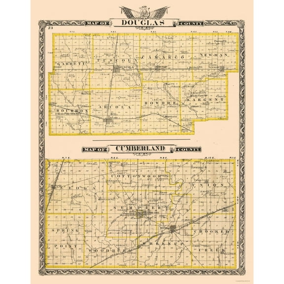 Historic County Map - Douglas Cumberland Counties Wisconsin - Beers 1876 - Vintage Wall Art
