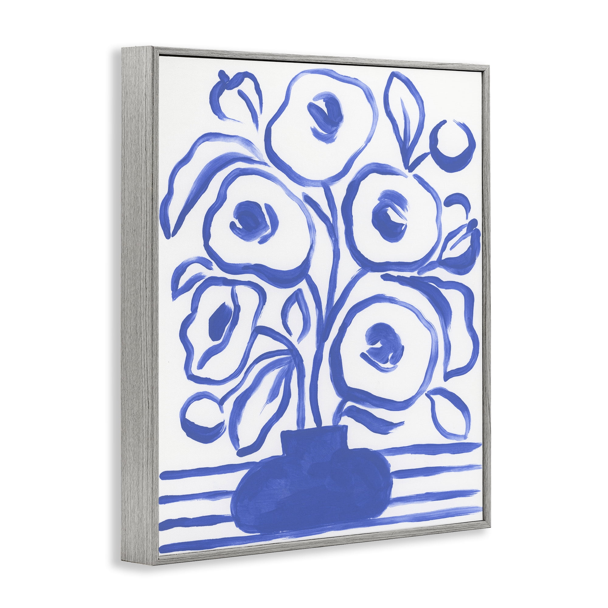 Stupell Industries Abstract Poppy Vase Botanical & Floral Painting Gray Framed Art Print Wall Art, 24 x 30