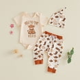 thumbnail image 3 of UngA Newborn Baby Boy Clothes New to The Crew Letter Print Romper+ Pants+Hat 3PCS Outfit Baby Boy Outfit Beige,12-18 Months, 3 of 6
