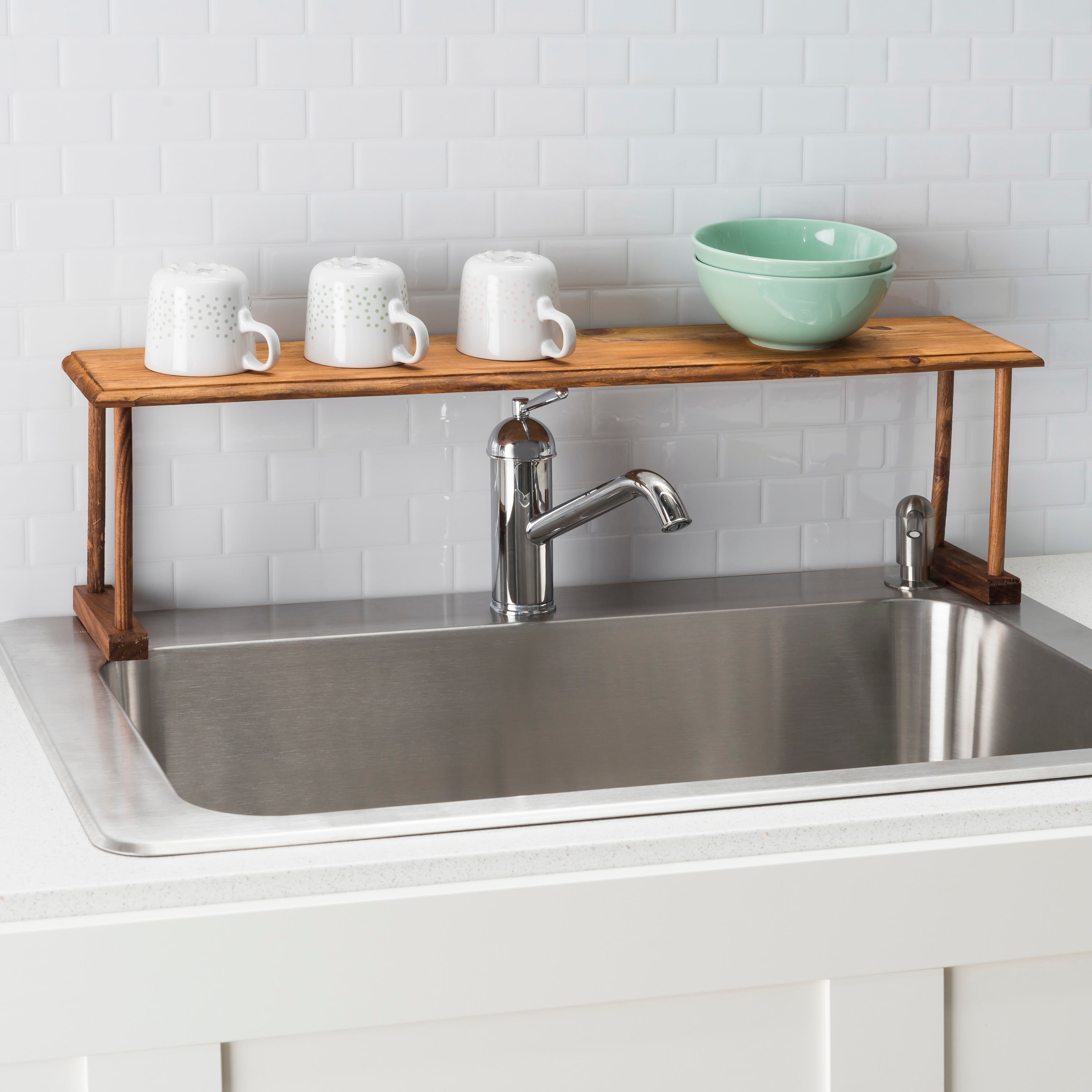  Home Basics Over Sink Shelf, (Chrome) Steel Over The Kitchen Sink  Organizer for Soap, Sponges, Scrubbers, and More