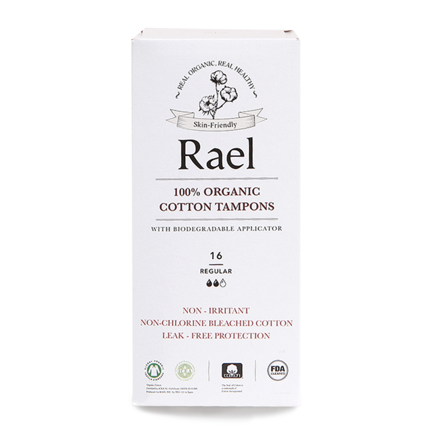 Rael 100 Certified Organic Cotton Regular Tampons, Cardboard