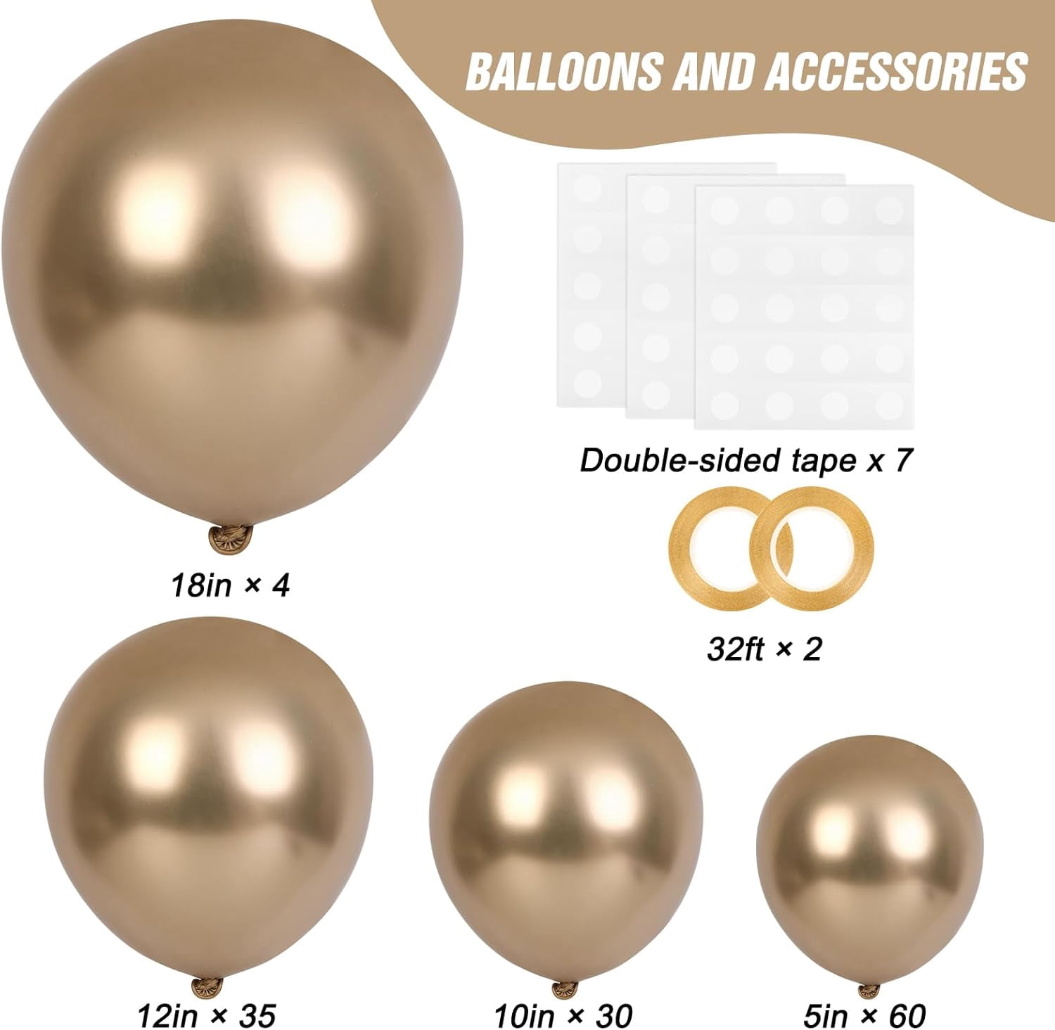 Burculy 129pcs Metallic Gold Balloons Different Sizes 18 12 10 5 Inch, Latex Balloon Garland Arch Kit for Party Graduation Wedding Holiday Happy Birthday Decoration