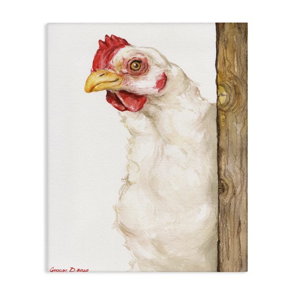 Stupell Industries Rustic Lodge Chicken Behind Fence Farm Animal Portrait Canvas Art, 16 x 20, by George Dyachenko