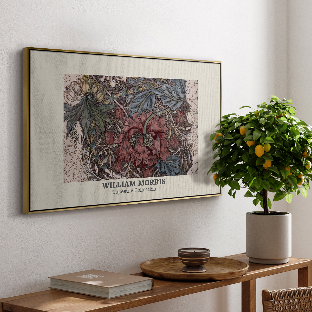 Vintage Abstract Print-XL Framed in Gold Wood Gallery Wrapped Canvas 17 in. x 25 in.