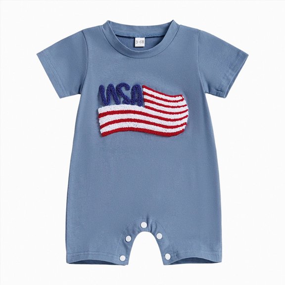 Xudanell Baby Girl Newborn Clothes 4th of July Flag Rompers Jumpsuit Outfit Summer Trendy Baby Wear Blue 12-18 Months