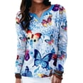 thumbnail image 2 of Camisetas informales para mujer, Tops holgados de manga larga con cuello en V, Tops con estampado de mariposa de dibujos animados, ropa para mujer 2021, 2 of 4