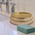 thumbnail image 5 of nu steel Glacier Amber Collection Glass with gold finish Trim Bar Soap Dish Tray for Bathroom Vanities, Countertops, Pedestals, Kitchen Sink - Store Hand Soap, Bars, Sponges, Scrubbers - Amber, 5 of 6