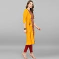 thumbnail image 5 of Janasya Indian Round Neck 3/4 Sleeve Floral Print Mustard Poly Crepe Kurta For Women, 5 of 8