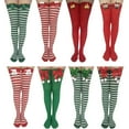 thumbnail image 3 of Mosey Christmas Stockings Thigh High Striped Unisex Bow-knot Stretchy Socks Cosplay Accessories, 3 of 7