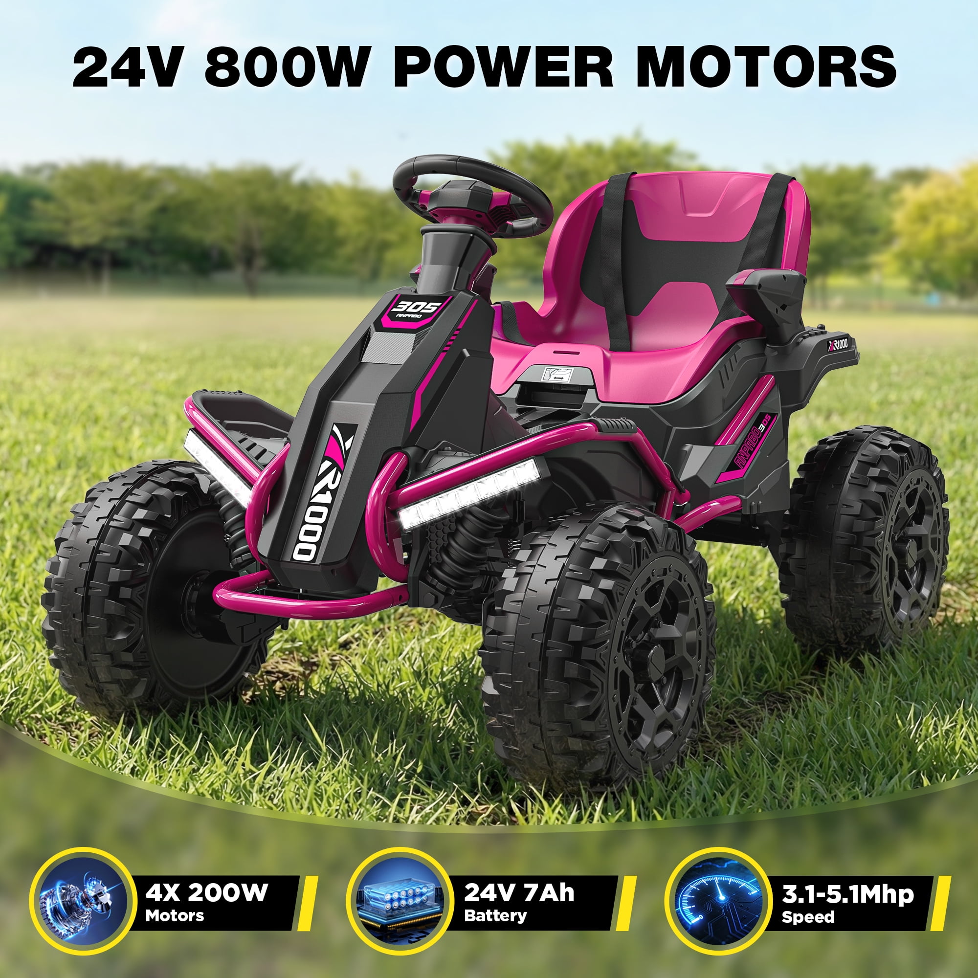 East doll 24V Big Kids Ride on Toys, Electric Power Ride on Car for Kids Age 3-8, 4 Wheeler, 4WD 800W Motors ATV for Kids, 5MPH, Parent Remote, Music, Pink