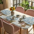 thumbnail image 3 of Blue Hydrangea Table Cloths for 5 Foot Rectangle Tables, Spring Floral Leaves Butterfly Vintage Beige Patio Waterproof Elastic Fitted Tablecloths, Washable Rectangular Table Cover for Camping, 3 of 8