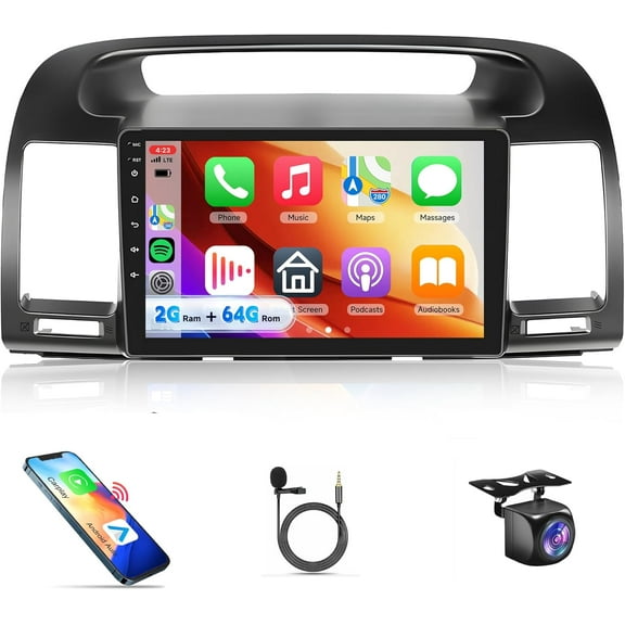 4Core 2G 64G Android Car Stereo Carplay for Toyota Camry 2000 2001 2002 2003 2004 2005 2006, Rimoody 9 Inch Touch Screen Car Radio with GPS WiFi Bluetooth FM Mirror Link Android Auto Backup Camera