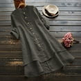 thumbnail image 2 of Women Summer Tops Women Casual Loose Linen Soild Button Long Sleeve Long Shirt Blouse Tops Short Sleeve Shirts for Dressy Solid Shirt Workout Compression Top Glitter Lady Grey 3XL, 2 of 5