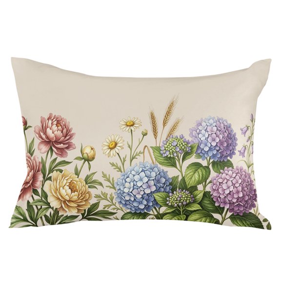 Spring Hydrangeas Throw Pillow Cover 20 x 36 Inch Decorative Pillow Cover Watercolor Summer Floral Botanical Rustic Lumbar Pillowcase Seasonal Rectangle Cushion Case for Couch Sofa Bed Living Room