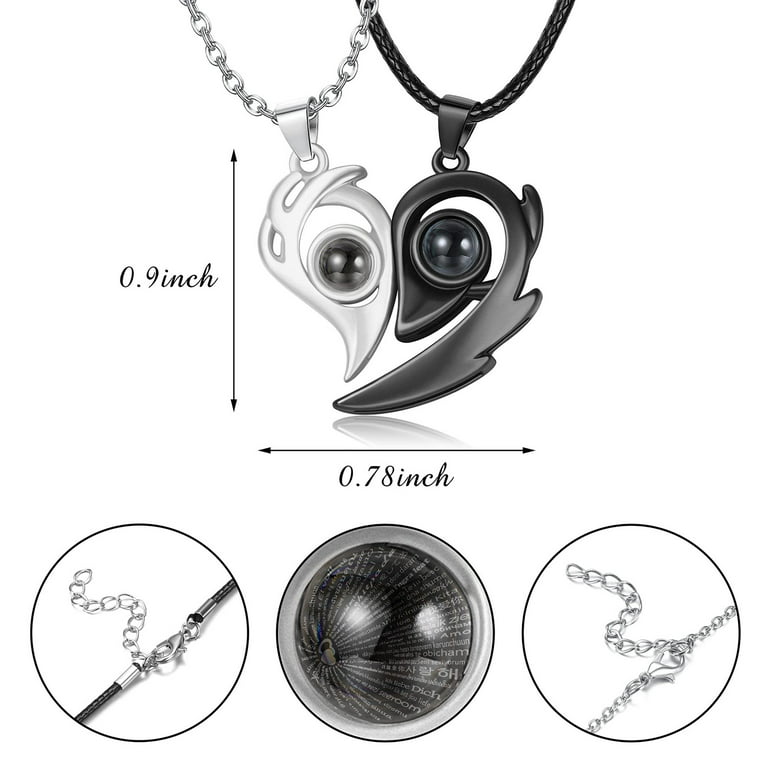 2pcs Magnetic Couple Necklace for Him and Her I Love You Necklace 100 Languages Magnetic Necklace for Women Men Friends, Adult Unisex, Size: One size