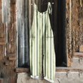 thumbnail image 2 of Weekly Sales! QATAINLAV Stripe Print Cotton Linen Jumpsuits for Women Plus Size Adjustable Straps Summer Overalls Loose Fit Wide Leg One Piece Rompers Pants Vacation Clothes Green XXXXXL, 2 of 6